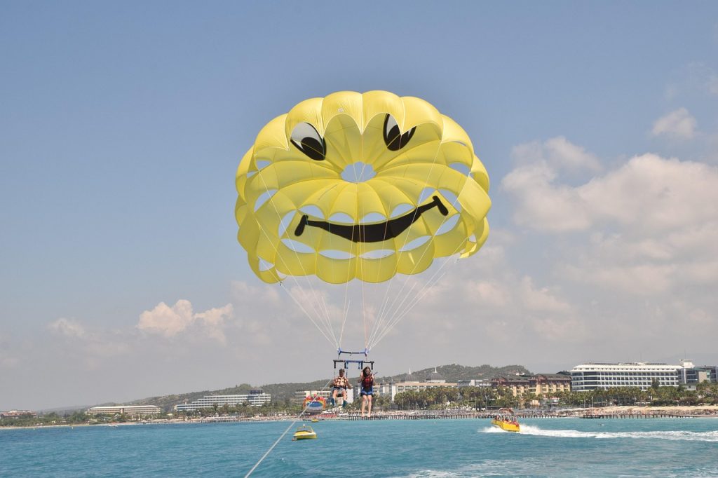 parachute, smiley, nature, sea, flight, vacation, turkey, belek